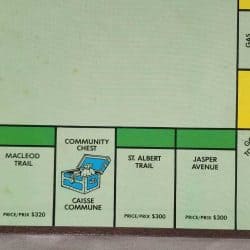 Close up of Canadian Monopoly Properties.