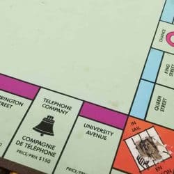Close up of Canadian Monopoly Properties.
