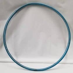 Blue hula hoop with a white line going all the way around it.