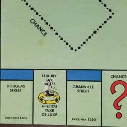 Close up of Canadian Monopoly Properties.