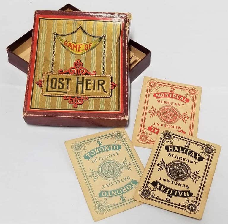 Card game of Lost Heir. Three cards are showing a Toronto Dectective, Halifax Sergeant, and Montreal Sergeant.