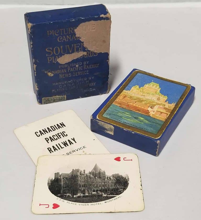 Deck of playing cards in a cardboard box from Canadian Pacific Railway.