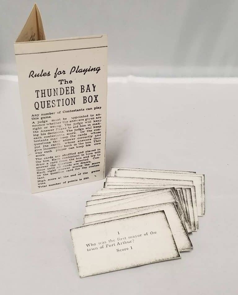 Rules for Playing the Thunder Bay Question Box. One of the questions is: Who was the first mayor of the town of Port Arthur?