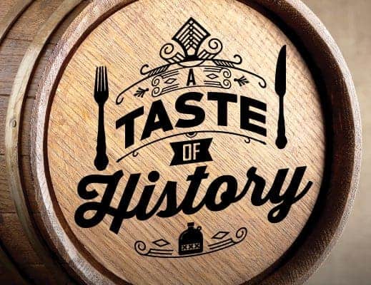 A Taste of HIstory logo the top of a wooden barrel.