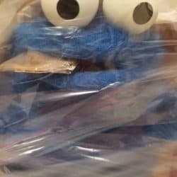 Close up of Cookie Monster's face.