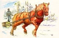 Painting of a horse pulling a sled